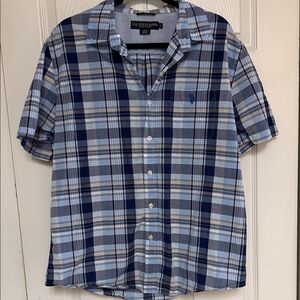 U.S. Polo Assn. Men's Navy and Light Blue Checkered Shirt
